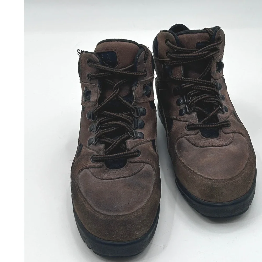 USA Olympic Mens Brown Leather Hiking Boots Mid Top Lace Up Gorpcore Shoe